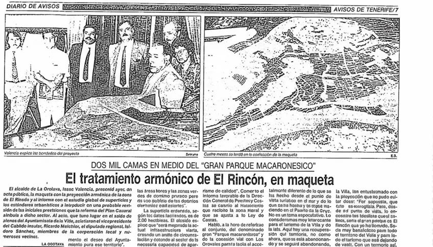 Recorte de prensa Diario de Avisos - El tratamiento armónico de El Rincón