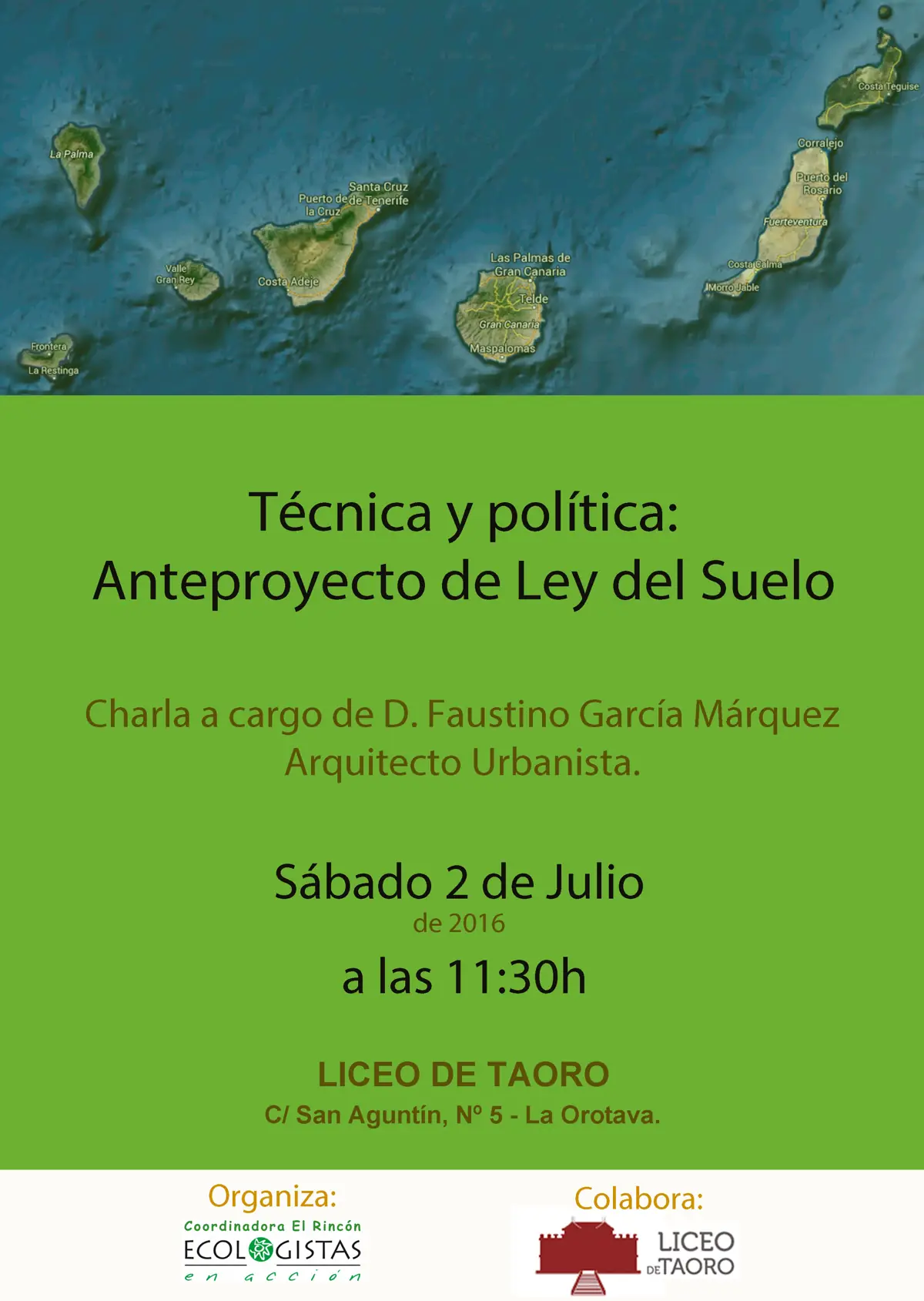 Cartel del evento - 3ª Charla | Técnica y política: Anteproyecto de Ley del Suelo