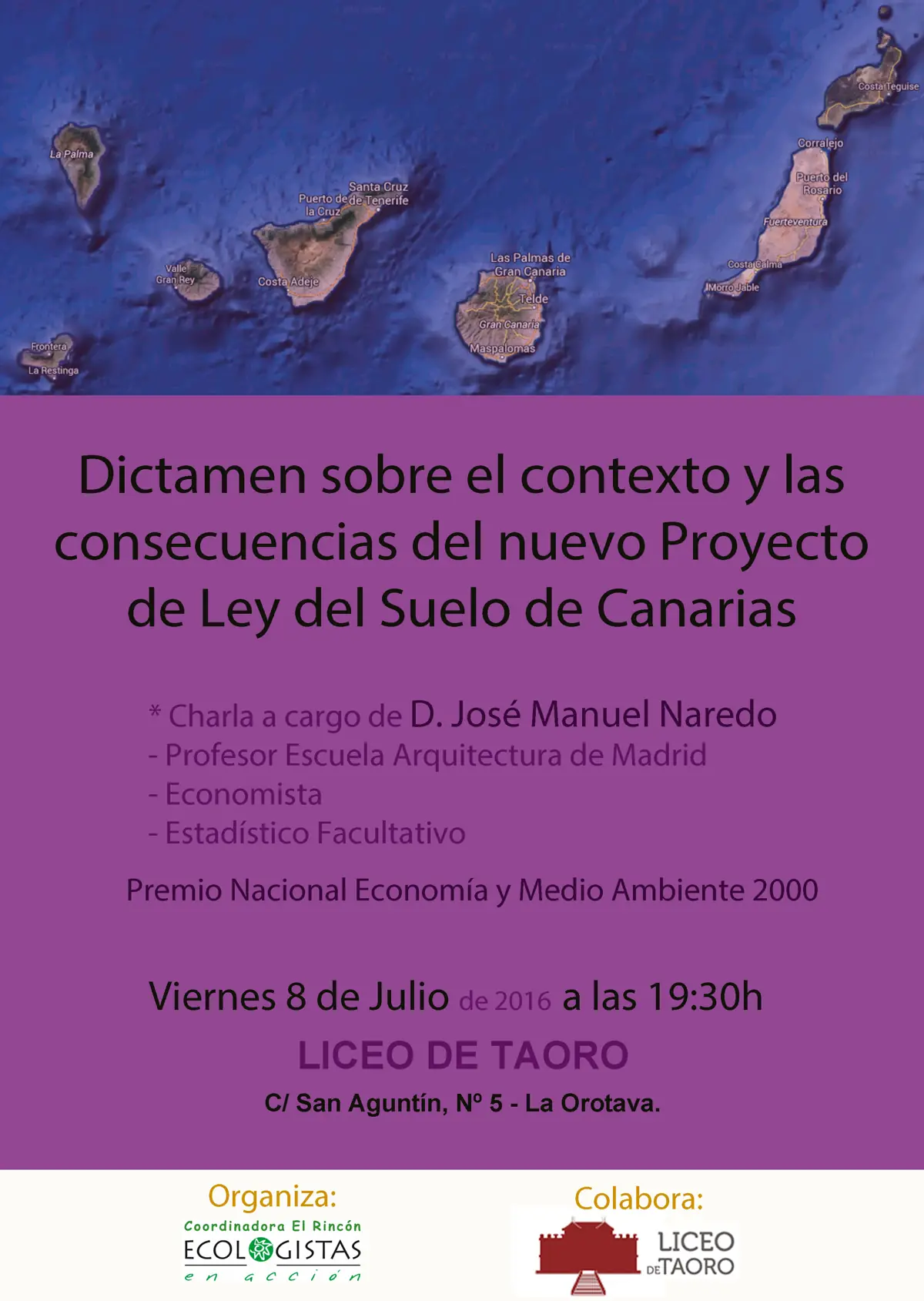 Cartel del evento - ª Carla | Dictamen sobre el contexto y las consecuencias del nuevo Proyecto de Ley del Suelo de Canarias (PLSC)